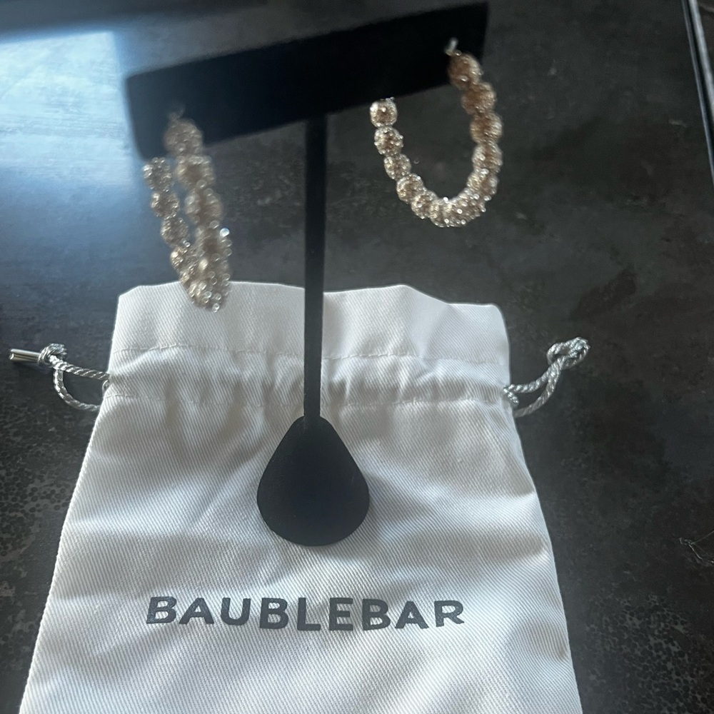 BaubleBar Silver Sparkling Hoop Earrings